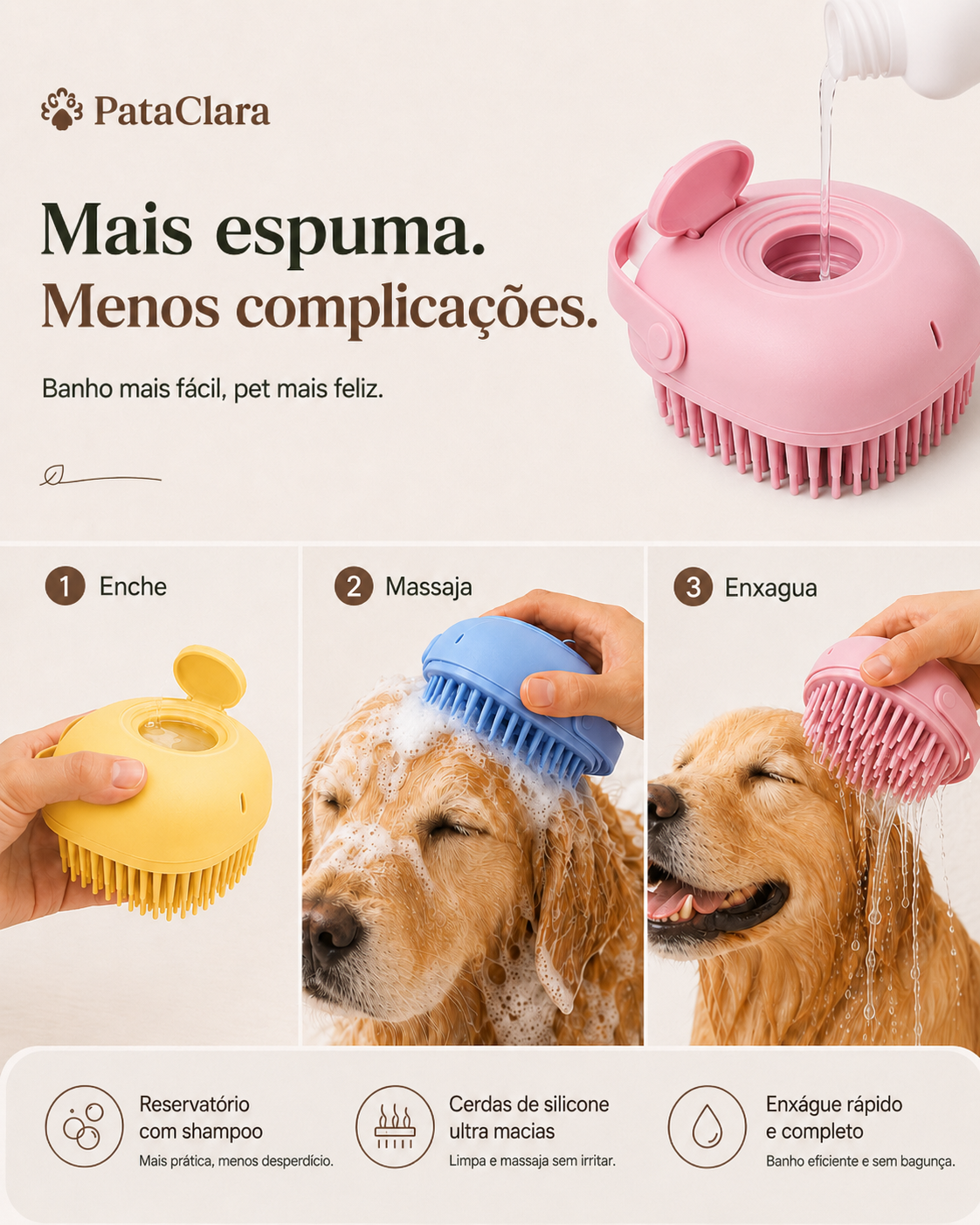 ClaraSpa - Escova de Banho e Massagem com Reservatório de Champô